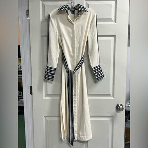 Karen Millen Petite Stipe Twill Belted Midi Shirt Dress - Size 4P - NWT